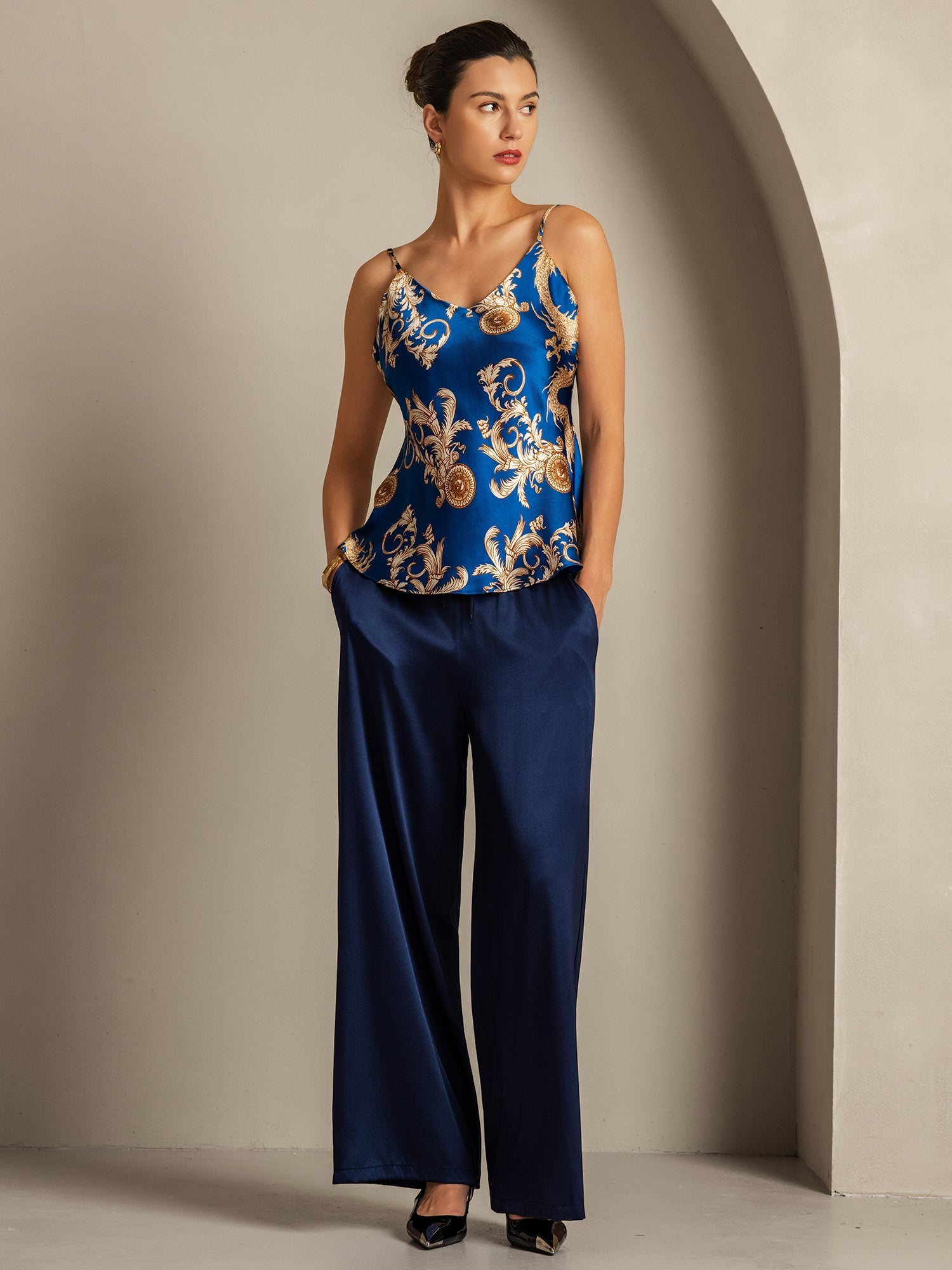 [Dragon Navy] SilkSilky-FR Pure Soie Camisoles 008