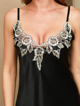[Noir] SilkSilky-FR Sleeveless V Neck Chemises de nuit 008