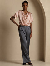 [Toscane] SilkSilky-FR Short Sleeve Cowl Neck Blouse 005