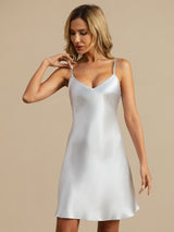 [Bleu Clair] SilkSilky-FR Sleeveless V Neck Chemises de nuit 006
