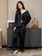 [Noir] SilkSilky-FR Long Sleeve Lapel Collar Femme Pyjamas 004