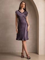 [Gris Pourpre] SilkSilky-FR Mancheron Col V Chemises de nuit 006