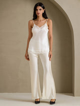 [Blanc] SilkSilky-FR Spaghetti Strap V Neck Top À Fines Brides 007