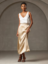 [Blanc] SilkSilky-FR Sleeveless V Neck Top À Fines Brides 007
