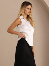 [Gris Clair] SilkSilky-FR Sleeveless Lapel Collar Femme Chemise 003
