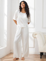 [Blanc] SilkSilky-FR Half Sleeve Round Neck Femme Pyjamas 005