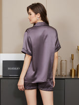 [Gris Pourpre] SilkSilky-FR Short Sleeve Lapel Collar Femme Pyjamas 002