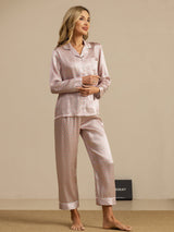 [Rose Cœur Geo] SilkSilky-FR Short Sleeve Lapel Collar Femme Pyjamas 005