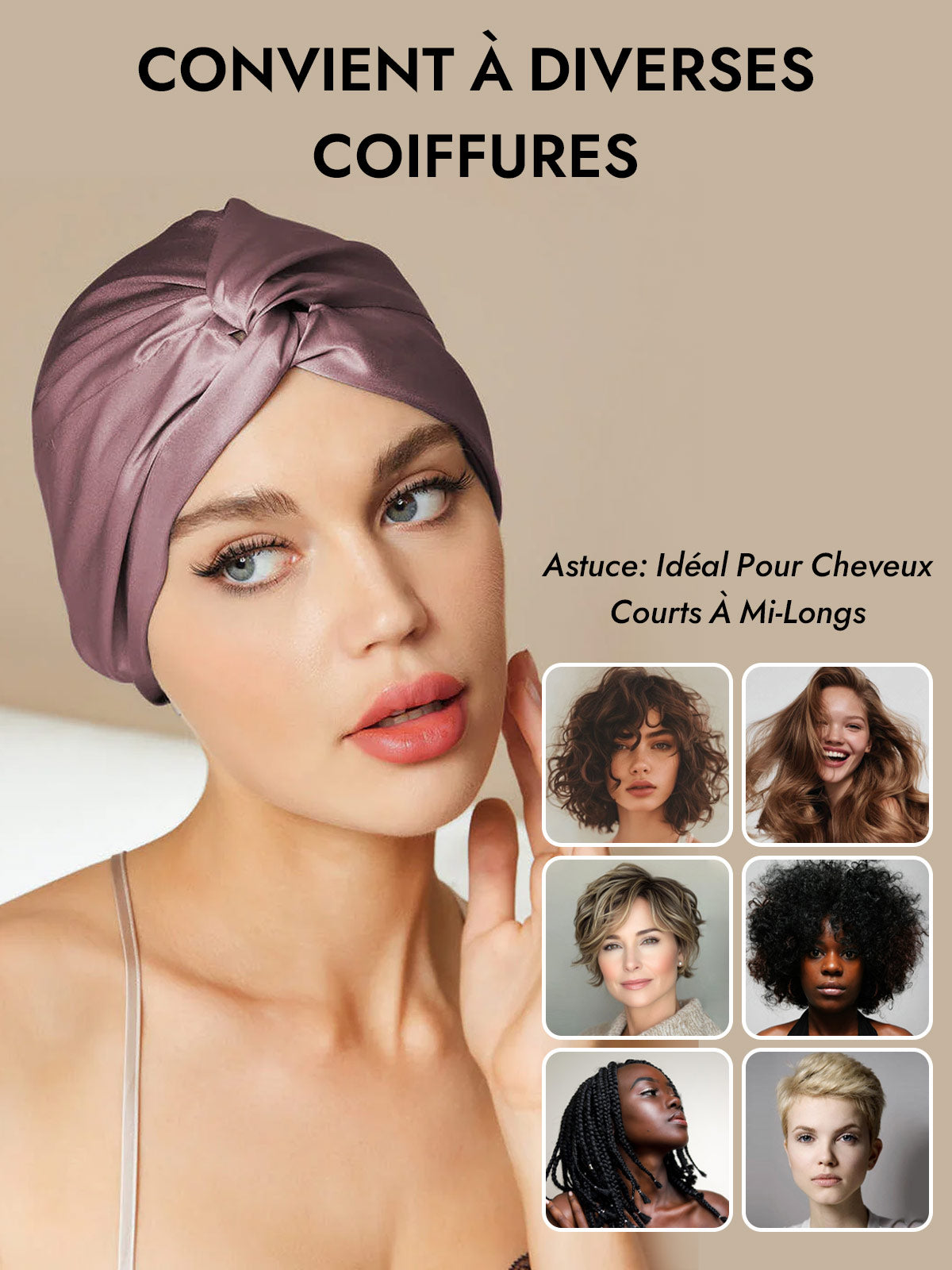 [Mauve Pâle] SilkSilky-FR Bonnets de Nuit 007