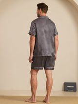 [Ginkgo Noir] SilkSilky-FR Manches courtes Col Cranté Homme Pyjamas 002