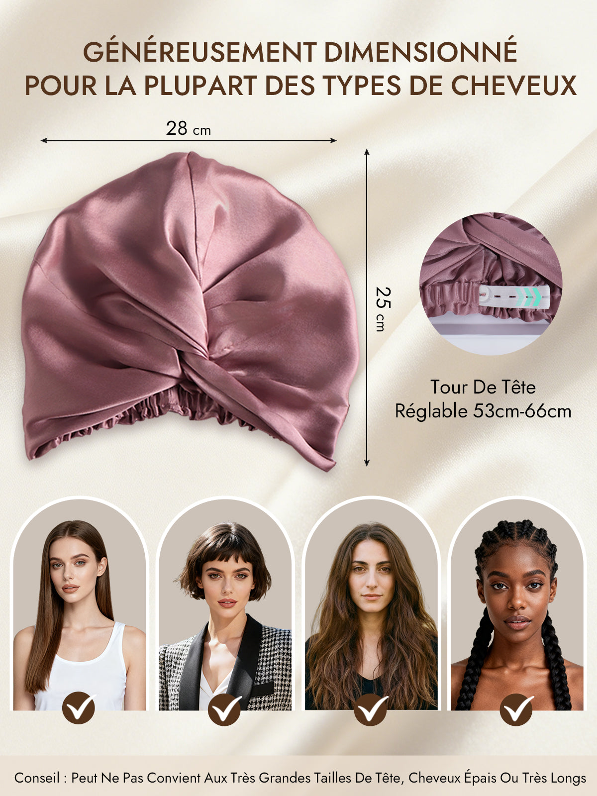 [Mauve Pâle] SilkSilky-FR 22Momme Pure Soie Sleep Cap 005