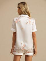 [Blanc] SilkSilky-FR Short Sleeve Lapel Collar Femme Pyjamas 002