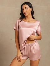 [Peau De Pêche] SilkSilky-FR 19Momme Manches courtes Col Rond Femme Pyjamas 005
