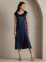 [Bleu Foncé] SilkSilky-FR Cap Sleeve Robes 005
