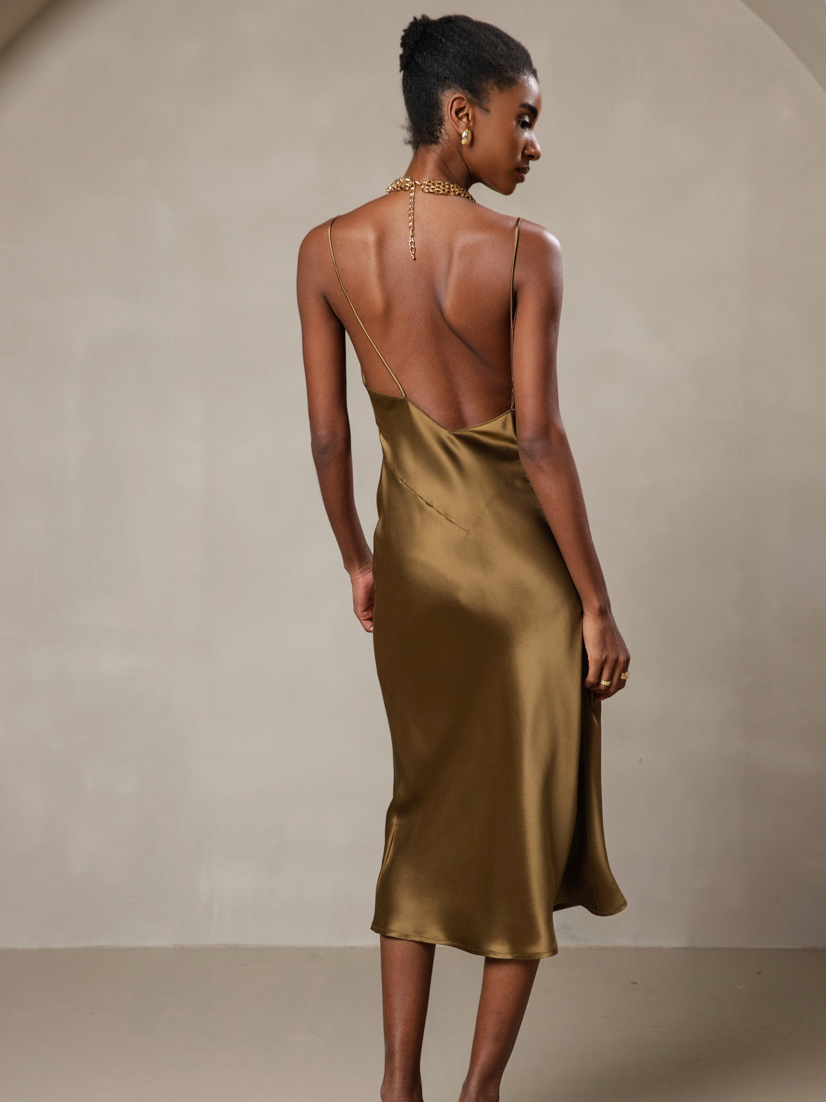 [Brun] SilkSilky-FR 19Momme Pure Soie Col en V Robes 002