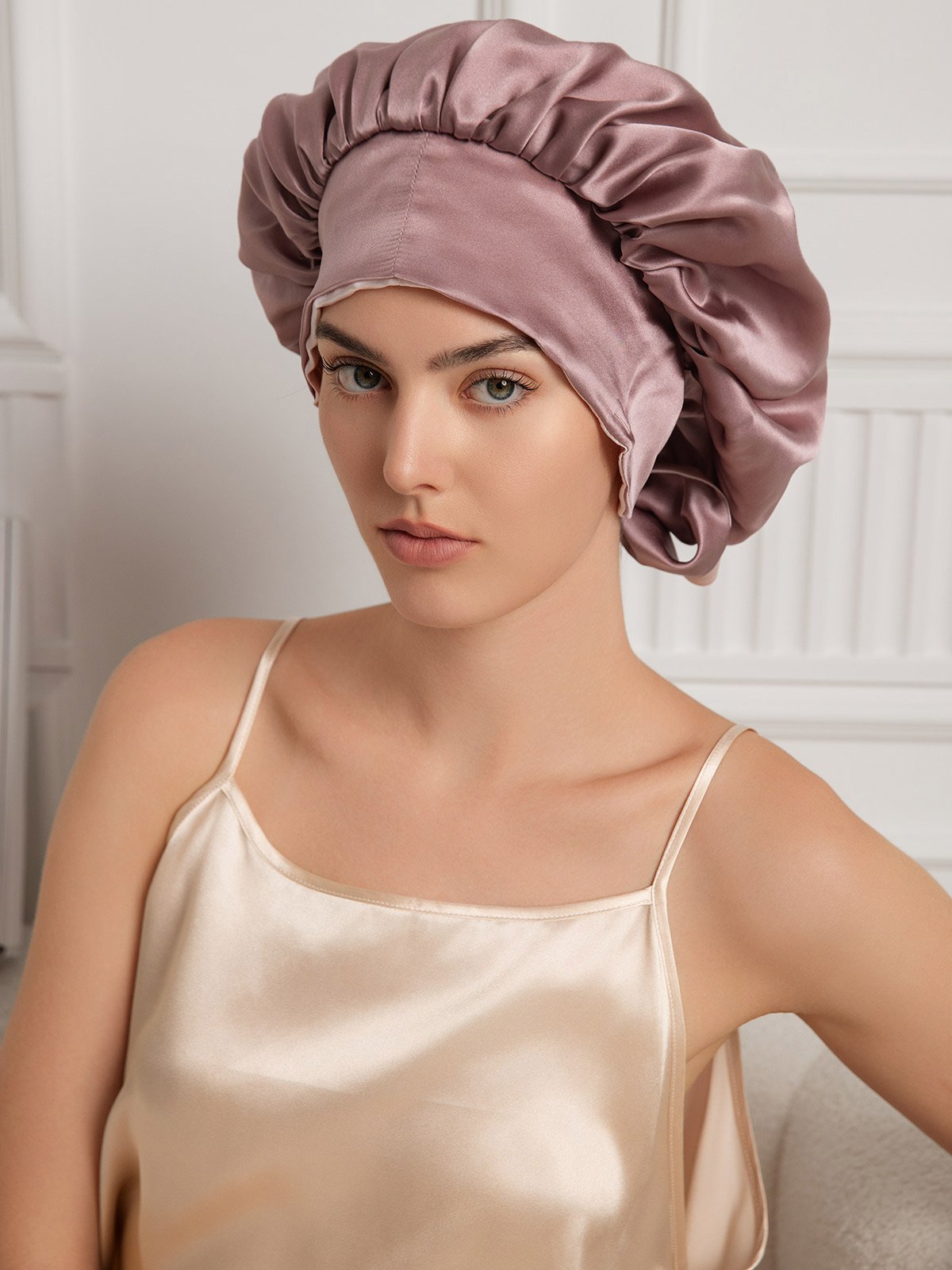 [Mauve Pâle] SilkSilky-FR Pure Soie Sleep Cap 003