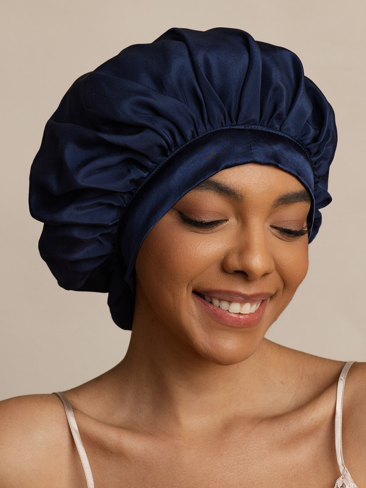[Bleu Foncé] SilkSilky-FR Pure Soie Sleep Cap 004