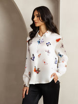 [Papillon Blanc] SilkSilky-FR Long Sleeve Lapel Collar Femme Chemise 005
