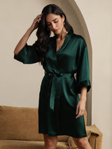 [Vert Foncé] SilkSilky-FR 3/4 Sleeve Femme Peignoir 006