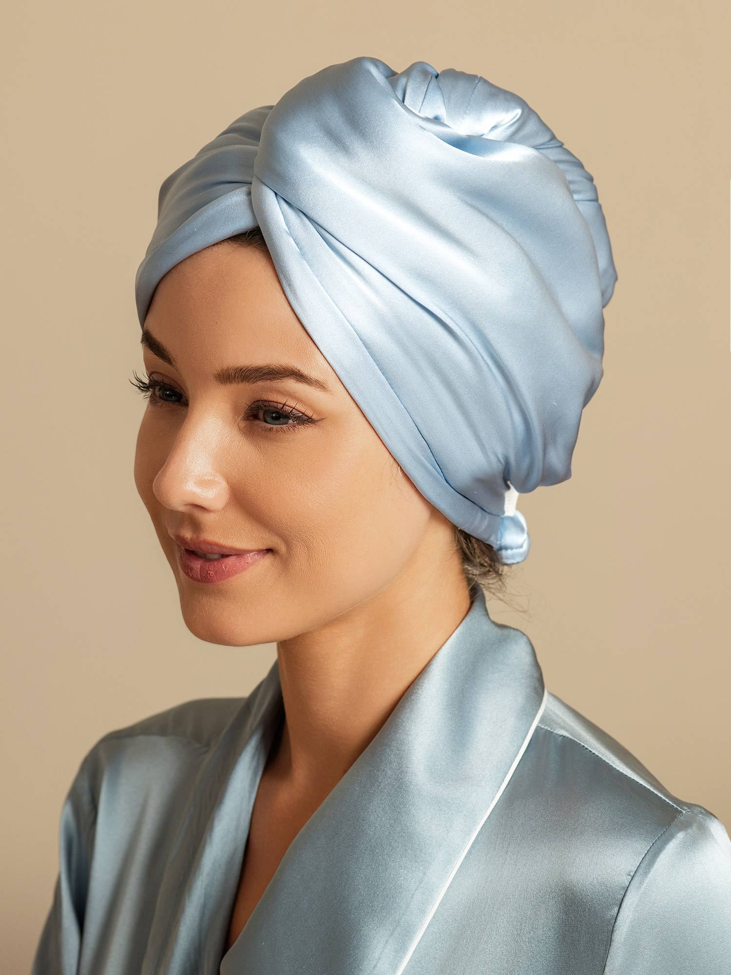 [Bleu Ciel] SilkSilky-FR Soie Hair Towel Wrap 005,