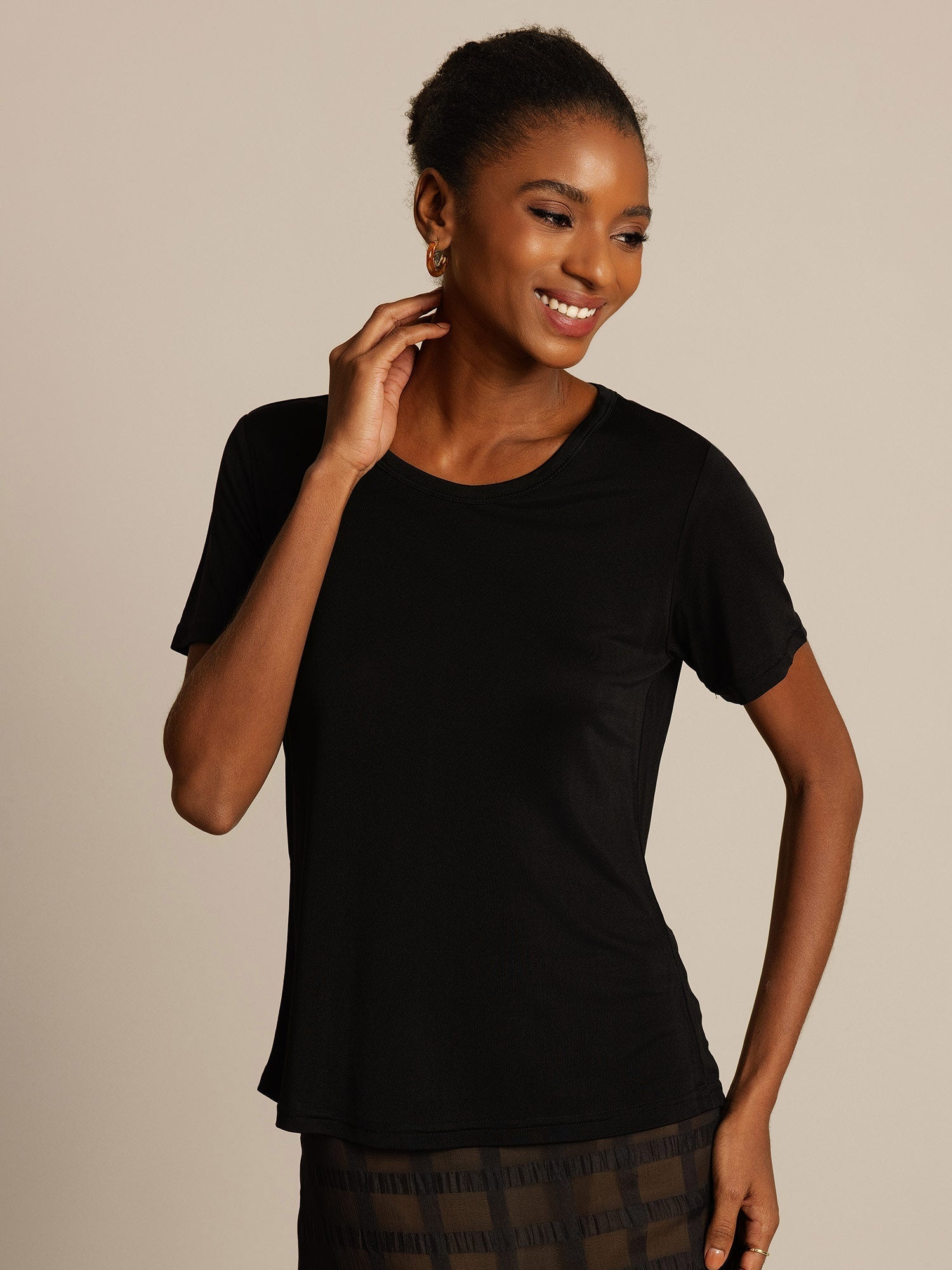 [Noir] SilkSilky-FR Soie Tricotée Col Rond Femme T-Shirt 004,