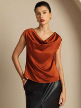 [Caramel] SilkSilky-FR Cap Sleeve Cowl Neck Femme T-Shirt 001