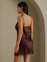 [Brun] SilkSilky-FR Sleeveless V Neck Chemises de nuit 002