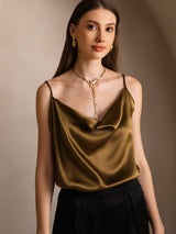 [Brun] SilkSilky-FR Spaghetti Strap Cowl Neck Top À Fines Brides 003