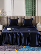 [Bleu Foncé] SilkSilky-FR Parure de Lit Soie 001