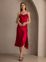 [Rouge Vineux] SilkSilky-FR Fines Brides Col Bénitier Robes 005