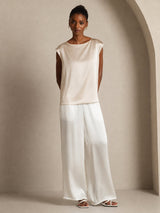[Beige] SilkSilky-FR Cap Sleeve Round Neck Femme T-Shirt 005