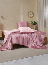 [MauvePâle+RoseClair] SilkSilky-FR Parure de Lit Soie 002