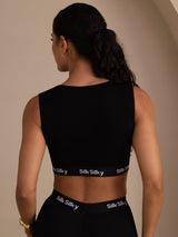 [Noir] SilkSilky-FR Sleeveless Crew Neck Top À Fines Brides 002
