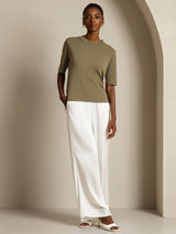 [Olive Brûlée] SilkSilky-FR Half Sleeve Crew Neck Femme T-Shirt 006
