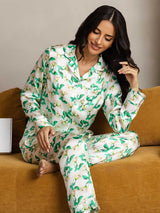 [Floral Vert] SilkSilky-FR Pure Soie Womens Pajamas 006,