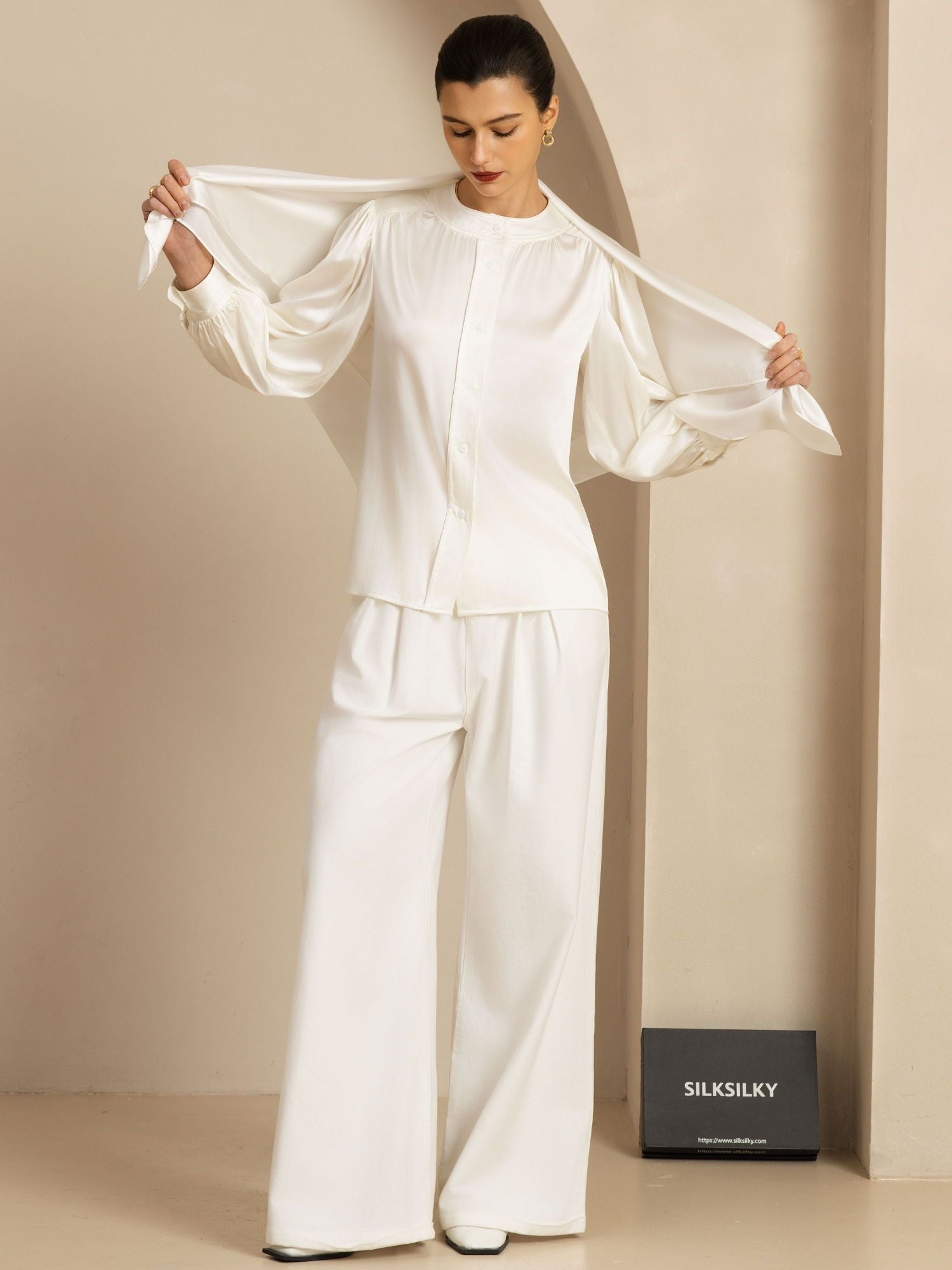 [Blanc] SilkSilky-FR Soie Scarf 004