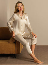 [Champagne] SilkSilky-FR Long Sleeve Lapel Collar Femme Pyjamas 006