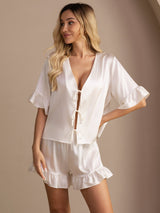 [Blanc] SilkSilky-FR Short Sleeve V Neck Femme Pyjamas 001