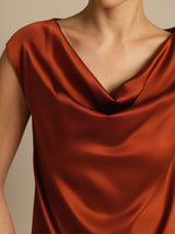 [Caramel] SilkSilky-FR Cap Sleeve Cowl Neck Femme T-Shirt 003