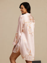 [Rose] SilkSilky-FR Long Sleeve Lapel Collar Chemise pour dormir 002