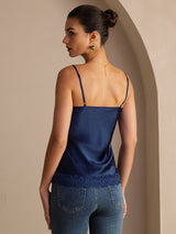 [Bleu Foncé] SilkSilky-FR Spaghetti Strap V Neck Top À Fines Brides 002