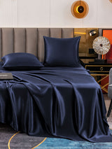 [Bleu Foncé] SilkSilky-FR Parure de Lit Soie 005