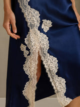 [Bleu Foncé] SilkSilky-FR Sleeveless V Neck Chemises de nuit 006