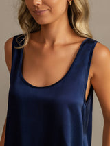 [Bleu Foncé] SilkSilky-FR 19Momme Sans manches Encolure Dégagée Femme Pyjamas 004