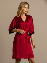 Peignoir kimono soie dentelle coloris noir