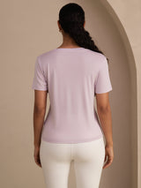 [Lavande] SilkSilky-FR Short Sleeve V Neck Femme T-Shirt 002
