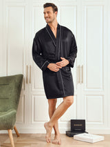 [Noir] SilkSilky-FR Pure Soie Trois-quart Mens Robe 004