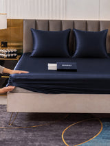 [Bleu Foncé] SilkSilky-FR Parure de Lit Soie 006