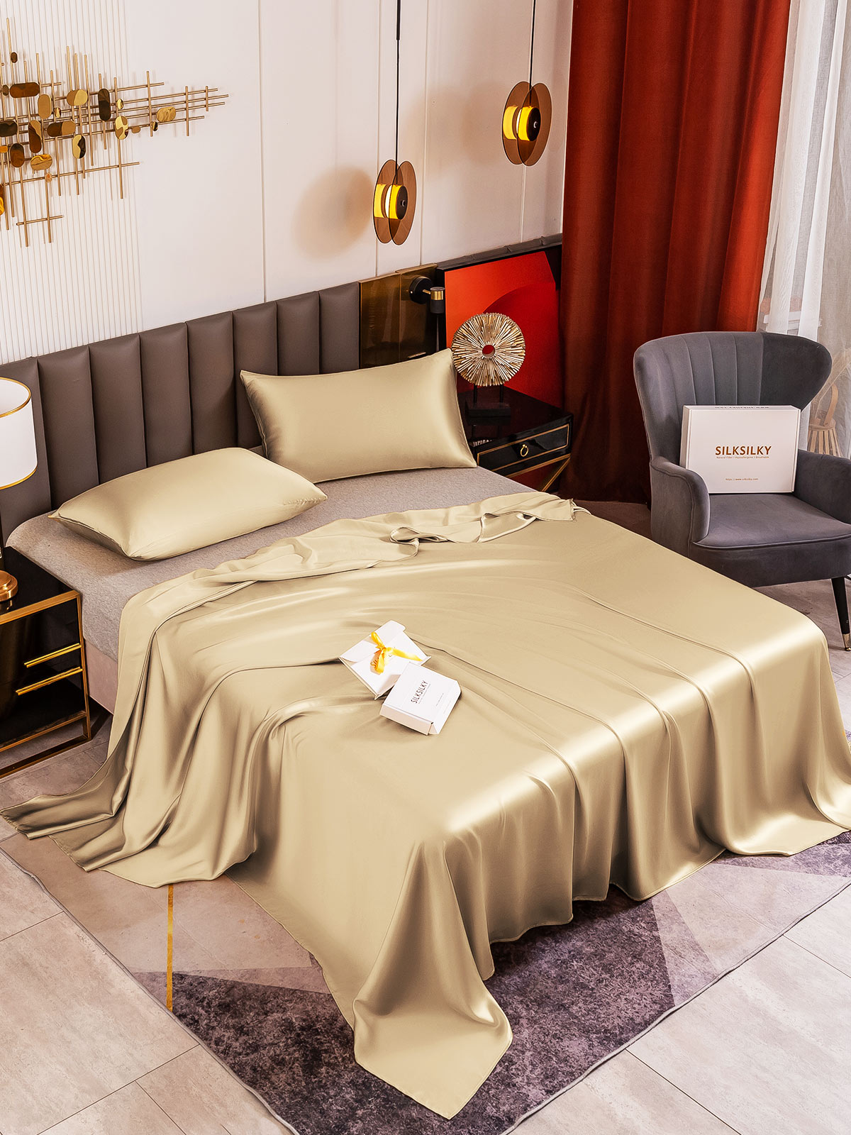 [Beige] SilkSilky-FR 19Momme Bedding Set 001