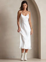 [Blanc] SilkSilky-FR Sleeveless V Neck Robes 005